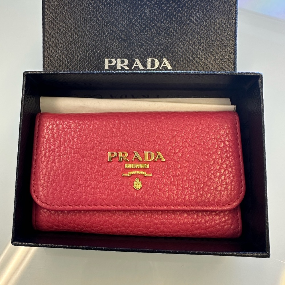 Prada Milano Pink Pebbled Leather Key Holder with Box